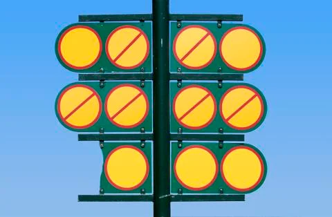 Multiple isolated clear warning signs at beach entrance Stock Photos
