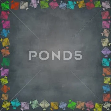 Multiple kite border on chalkboard Иллюстрация
