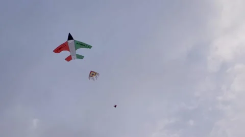 Multiple kites in desert sky Video stock 174959674