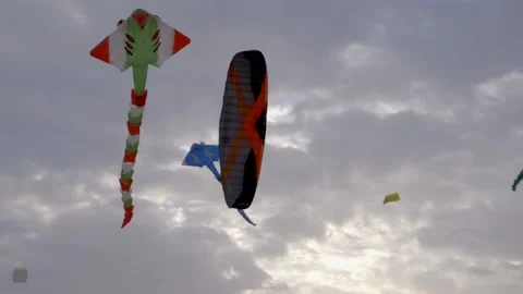 Multiple kites in desert sky Video stock 174961771