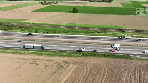 Multiple lane highway - aerial view Stockbeeldmateriaal 250899645