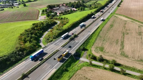 Multiple lane highway - aerial view Stockbeeldmateriaal 251584023