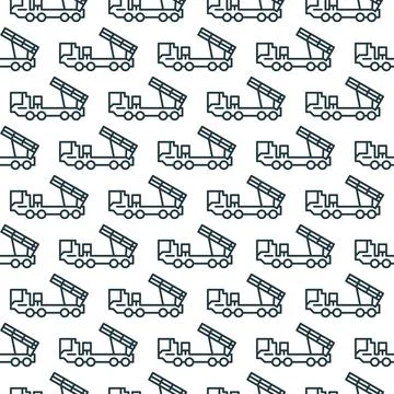 Multiple Launch Rocket System Vehicle vector concept line seamless pattern Stock Illustration