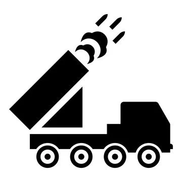 Multiple launch volley reactive rocket system fire shoots missiles icon bla.. Stock Illustration