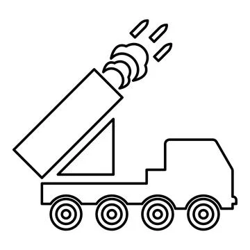 Multiple launch volley reactive rocket system fire shoots missiles contour .. Stock Illustration