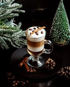 Multiple layer coffee drink with beans Stock Photos