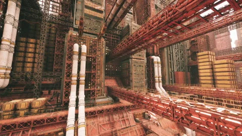 Multiple layered pathways and pipes forming vibrant industrial compositions Stock Footage 329762483