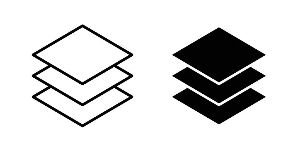 Multiple Layers icon drawing lines. Silhouette style vector bundle Stock Illustration