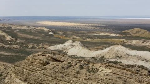 Multiple layers of rocks in a mountain Stock Photos