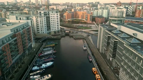 Multiple leeds city at sunset drone clips Stock Footage 222115993