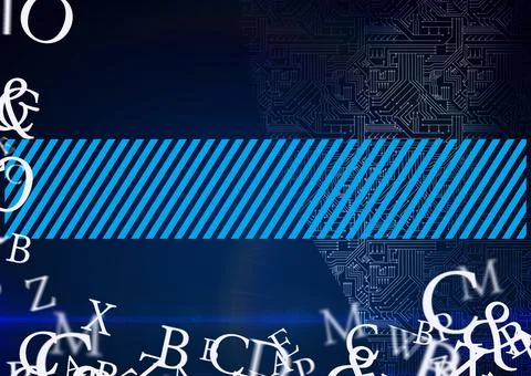 Multiple letters and blue banner with copy space over microprocessor connections Illustrazione stock