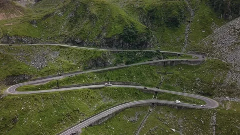 Multiple levels of Transfăgărășan road with moving vehicles Stock Footage 340824920