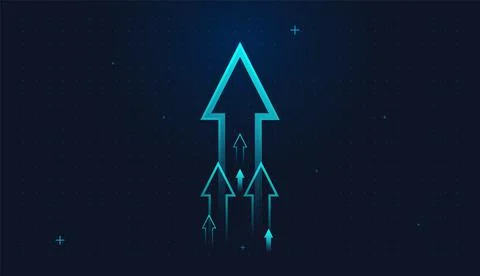 Multiple light blue arrows create a strong visual of upward direction, high.. Stock Illustration