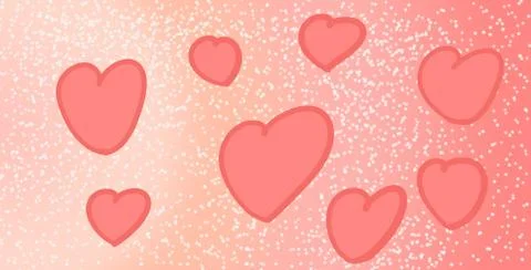 Multiple light pink sweet hearts. Red background. Stock Illustration