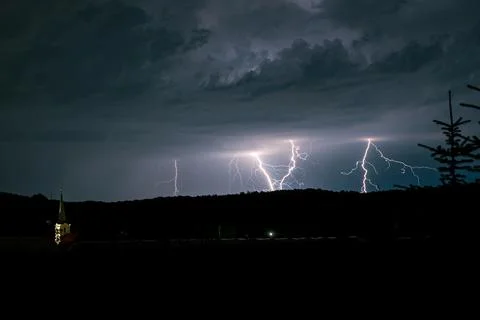 Multiple lightning strikes at once Stock Photos