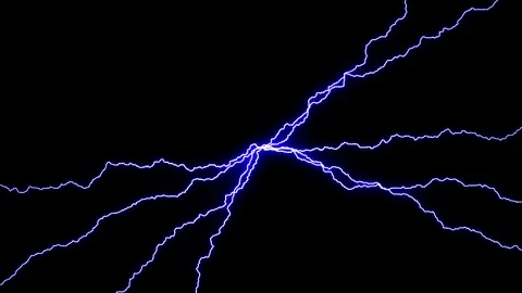 Multiple lightnings striking from the middle of the screen to all edges with Stock Footage 115964734
