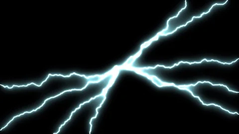 Multiple lightnings striking from the middle of the screen to all edges with Stock Footage 115964760