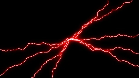 Multiple lightnings striking from the middle of the screen to all edges with red Stock Footage 115964796