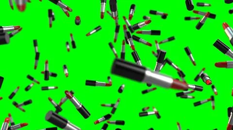Multiple lipsticks falling on green screen chroma key 스톡 일러스트
