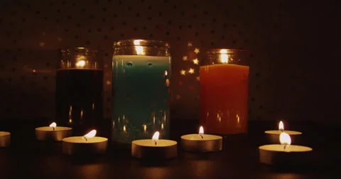 Multiple Lit Candles Stock Footage 37710906