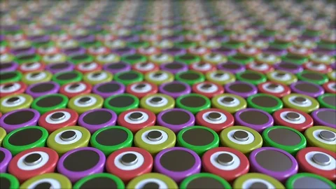 Multiple lithium-ion batteries for portable electronics. Loopable 3D animation Stock Footage 118258176