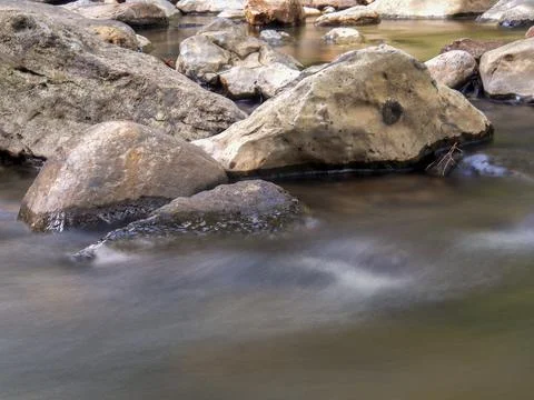 Multiple long exposure composite of the stream of the Moniquira river, a trop Stock Photos