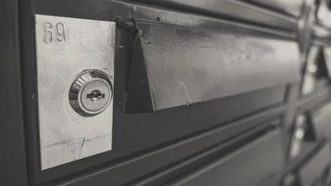 Multiple Mailboxes number 69 close up Stock Photos