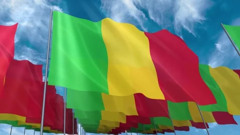 Multiple Mali flags seamless looping waving on blue sky Stock Footage 343682764