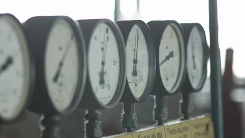 Multiple Manometers measure system pressure in a production facility. Pressure g Stock Footage 222630480