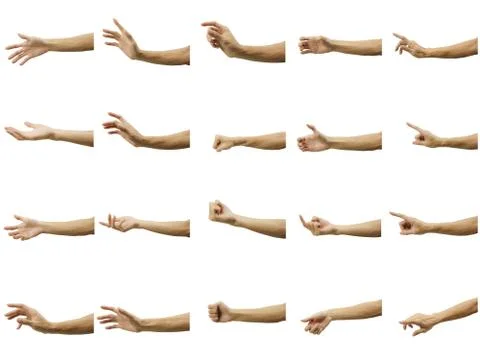 Multiple of man's hand gesture isolated on white background. Carefully cut ou Stock Photos