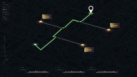 Multiple markers indicating various routes, including the shortest path option Stock Illustration
