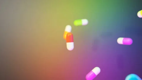 Multiple medicine pills falling endlessly Stockbeeldmateriaal 145265026