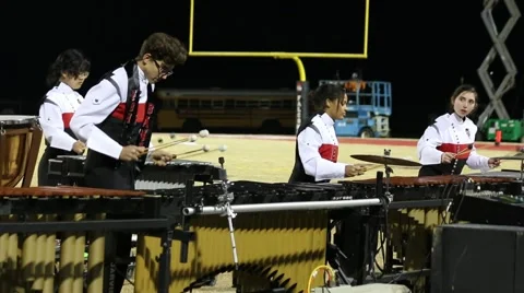 Multiple Melodic Marimbas are Played by HS Marching Band Stock Footage 43485008