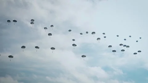 Multiple military paratroopers making their descent Stock Footage 295275972