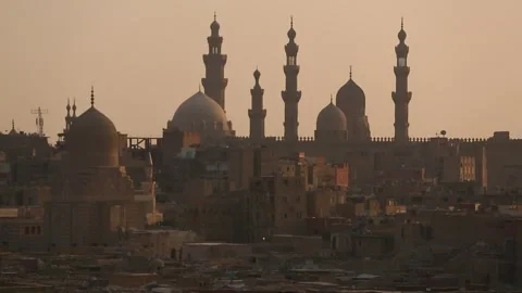 Multiple minarets in sunset time Cairo - Egypt 5 Mar. 2025 Stock Footage 310006774