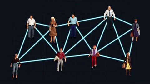 Multiple miniature people connected by lines. Stock Footage 232598283