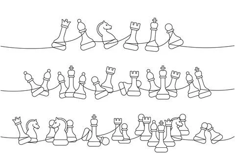 Multiple minimalist chess piece compositions in one continuous line vertical Stock Illustration