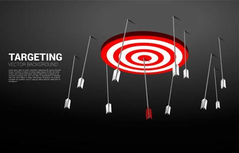Multiple missing target arrow archery and the one the center of target . Busi Stock Illustration