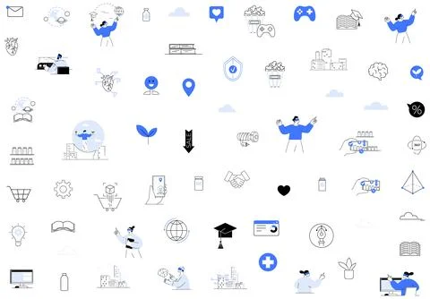 Multiple mixed reality concepts featuring AR, VR, smart technology, and imm.. Illustrazione stock