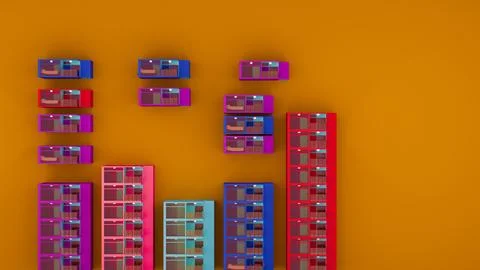 Multiple modular architectural units in various colors on an orange backgro.. Stock Photos