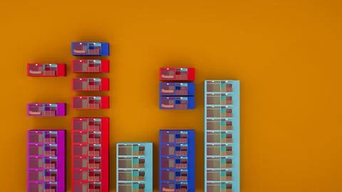 Multiple modular architectural units in various colors on an orange backgro.. 写真素材