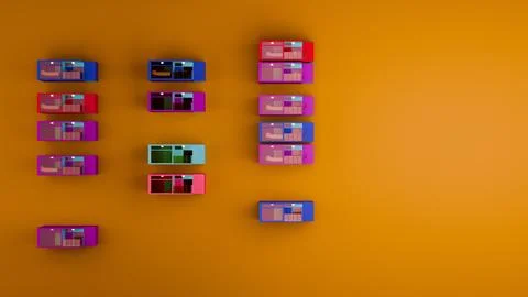 Multiple modular architectural units in various colors on an orange backgro.. 写真素材
