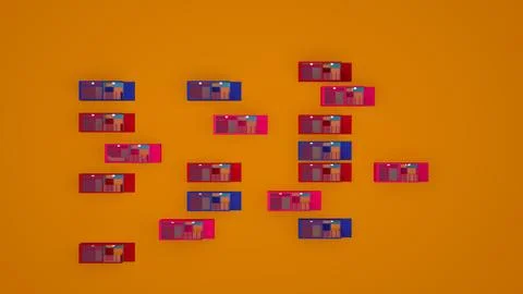Multiple modular architectural units in various colors on an orange backgro.. 写真素材