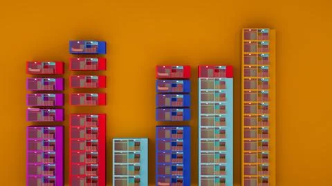 Multiple modular architectural units in various colors on an orange backgro.. 写真素材