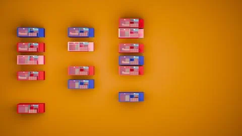 Multiple modular architectural units in various colors on an orange backgro.. 写真素材