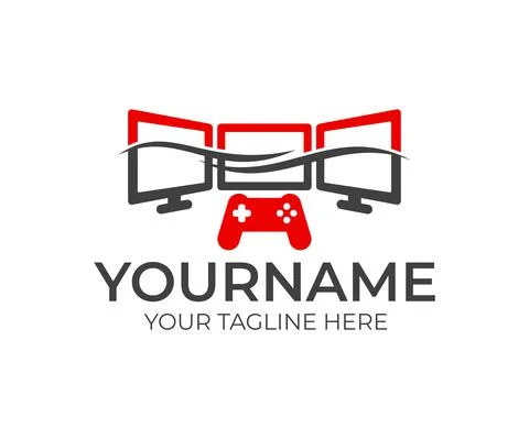 Multiple monitors and joystick with waves, logo design Stock Illustration