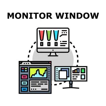 Multiple monitors displaying various digital data analytics Stock Illustration