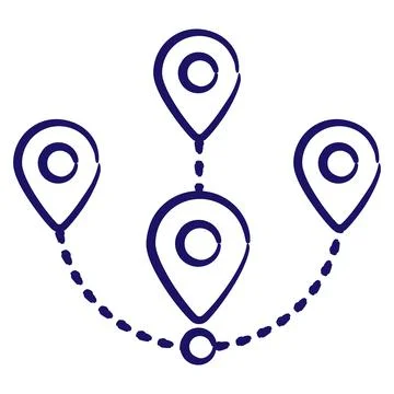 Multiple, multi routing or multi location. Map with marker pointers Stock Illustration