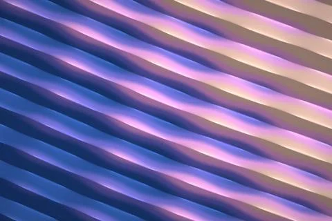 Multiple narrow blue, violet, pink, and peach waves repeat diagonally in a .. Stock Illustration