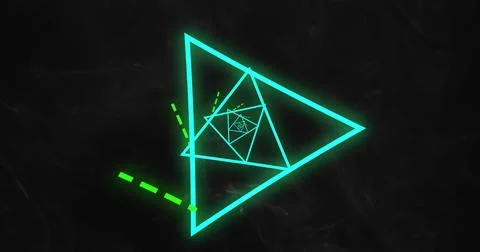 Multiple neon triangle shapes spinning against black background Illustration